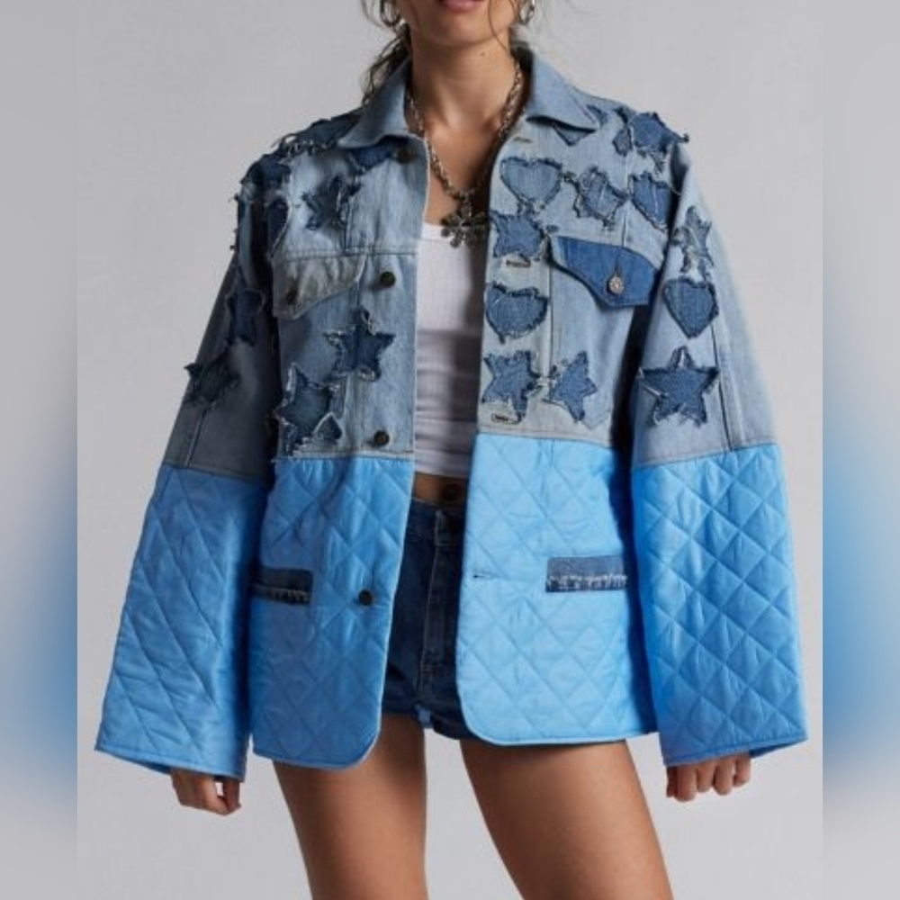 Urban Renewal Womens Remade Spliced Denim Quilted Oversized Jacket ***UNIQUE***